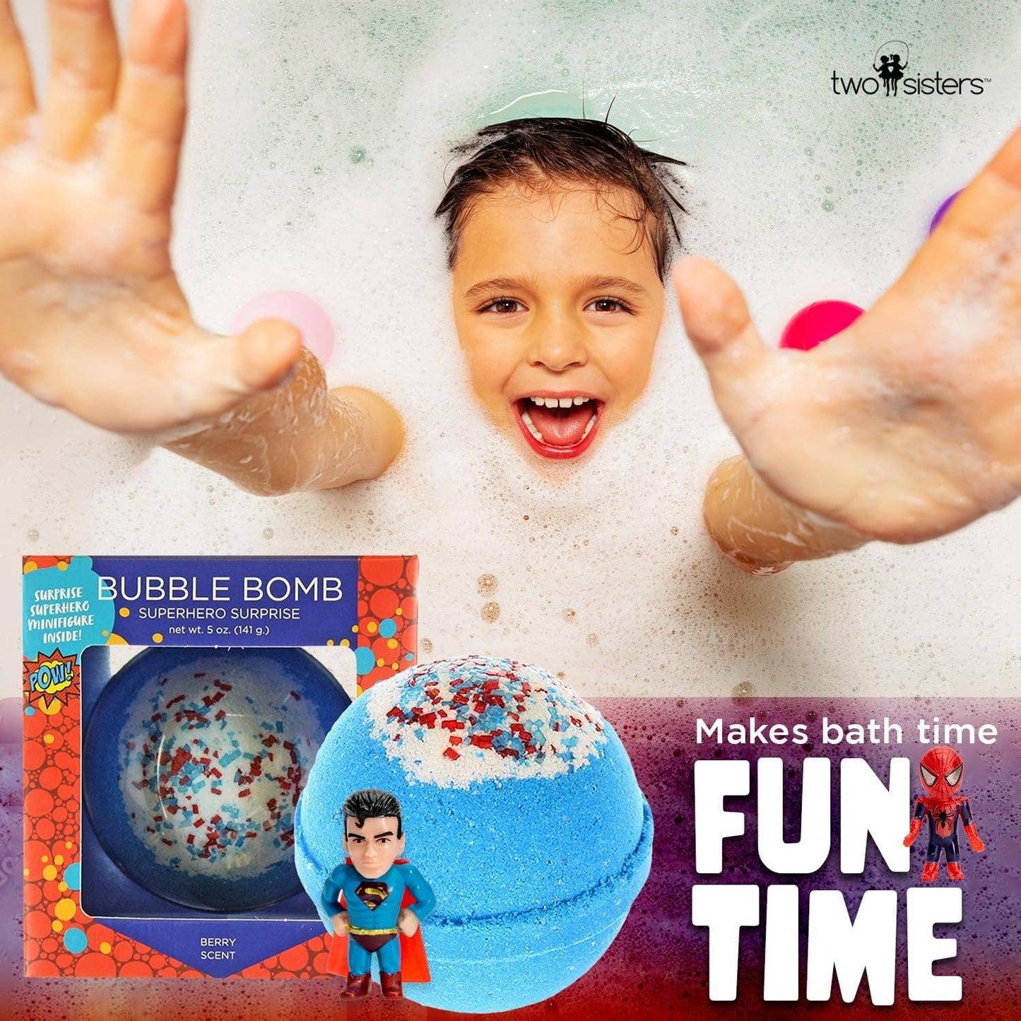 Superhero Kids Bath Bombs Gift Set with Toys Inside