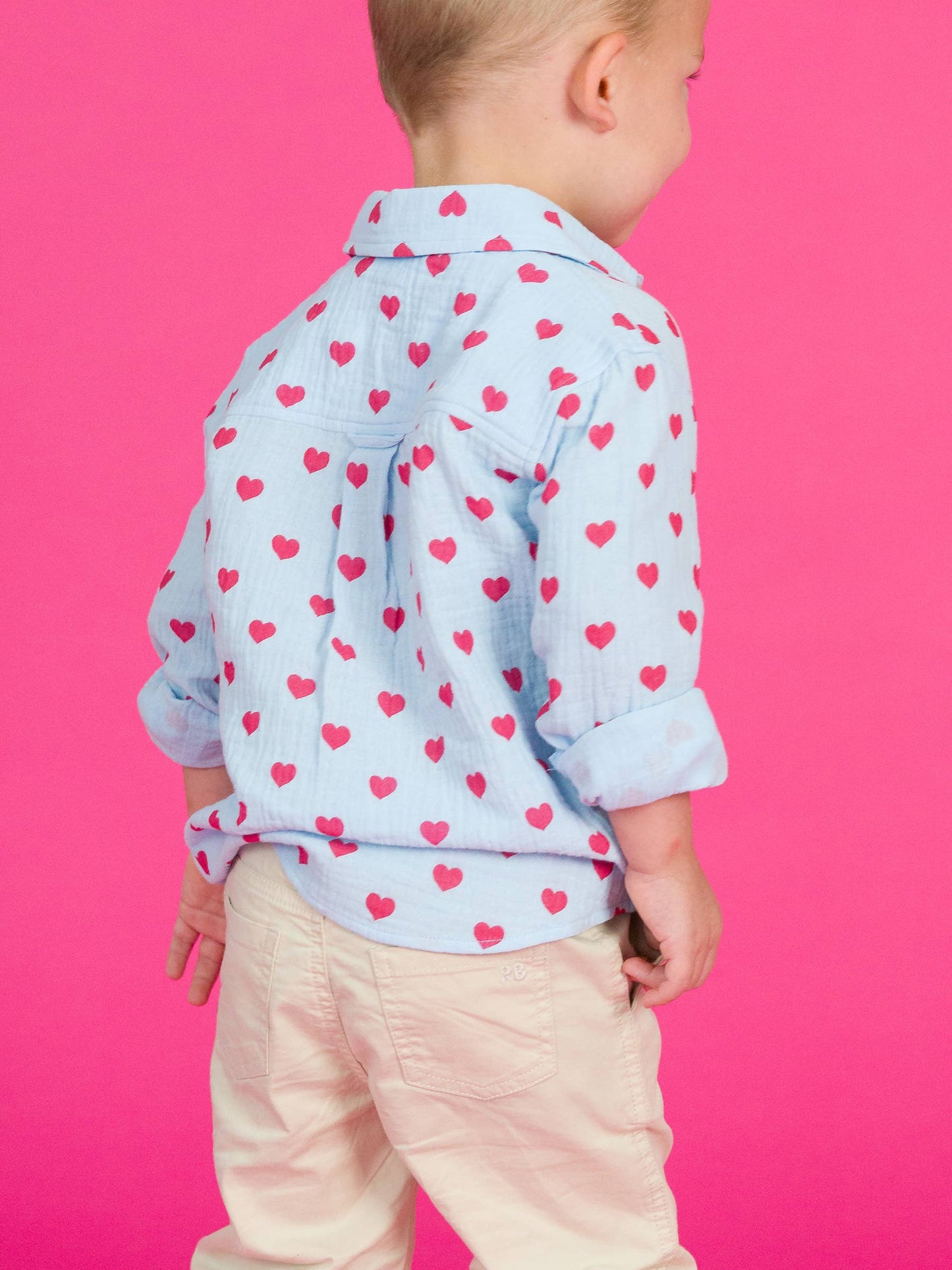 RuffleButts + RuggedButts - Boys Steal Your Heart Cotton Gauze Long Sleeve Button Down Shirt