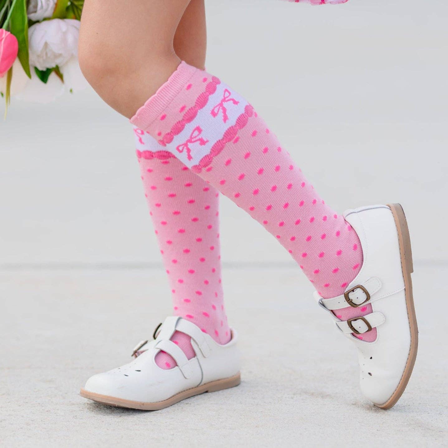 Pink Bow Scalloped Knee Socks
