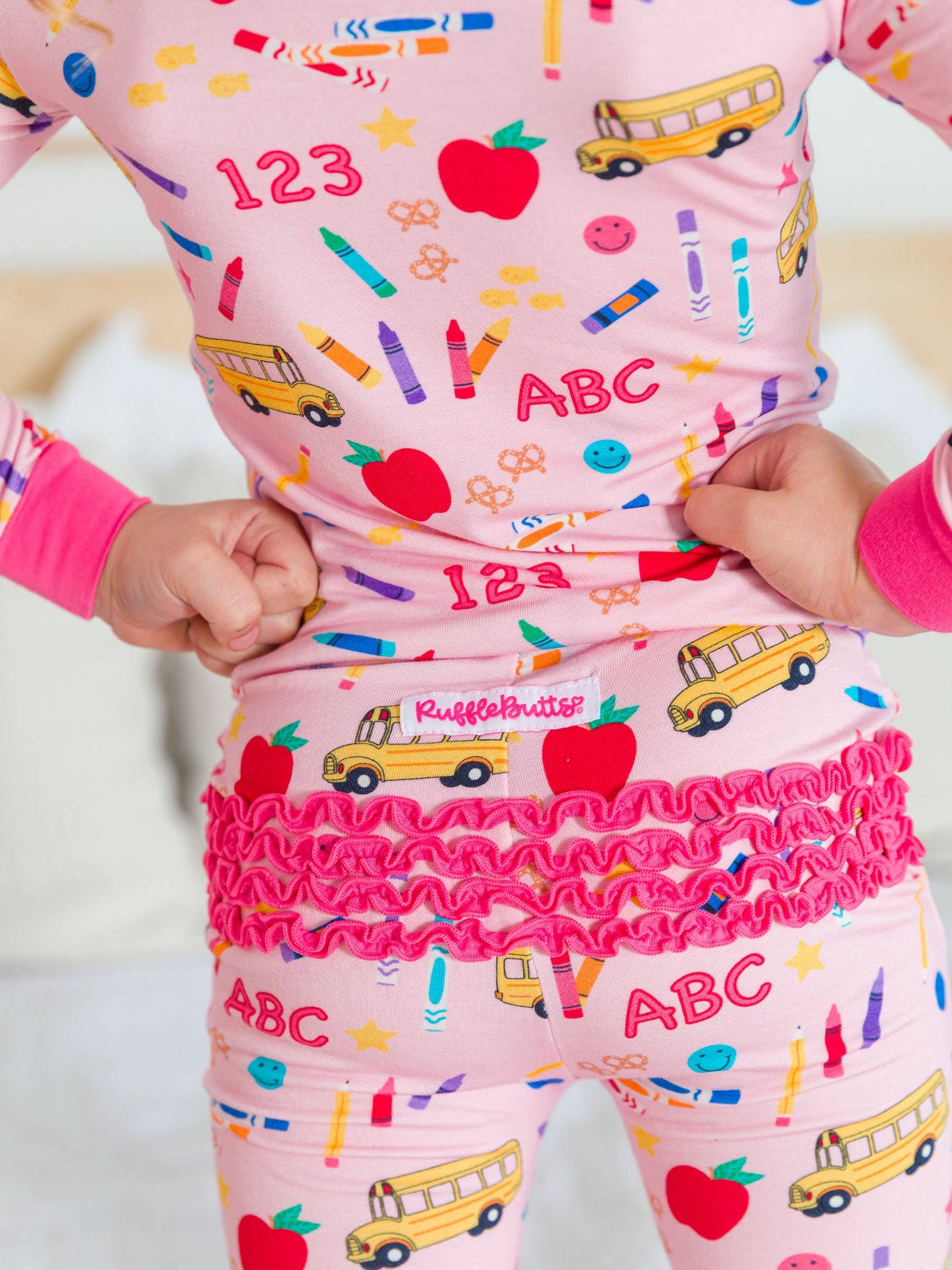 Pink School House Bamboo Viscose Ruffle Long Sleeve Pajama Set
