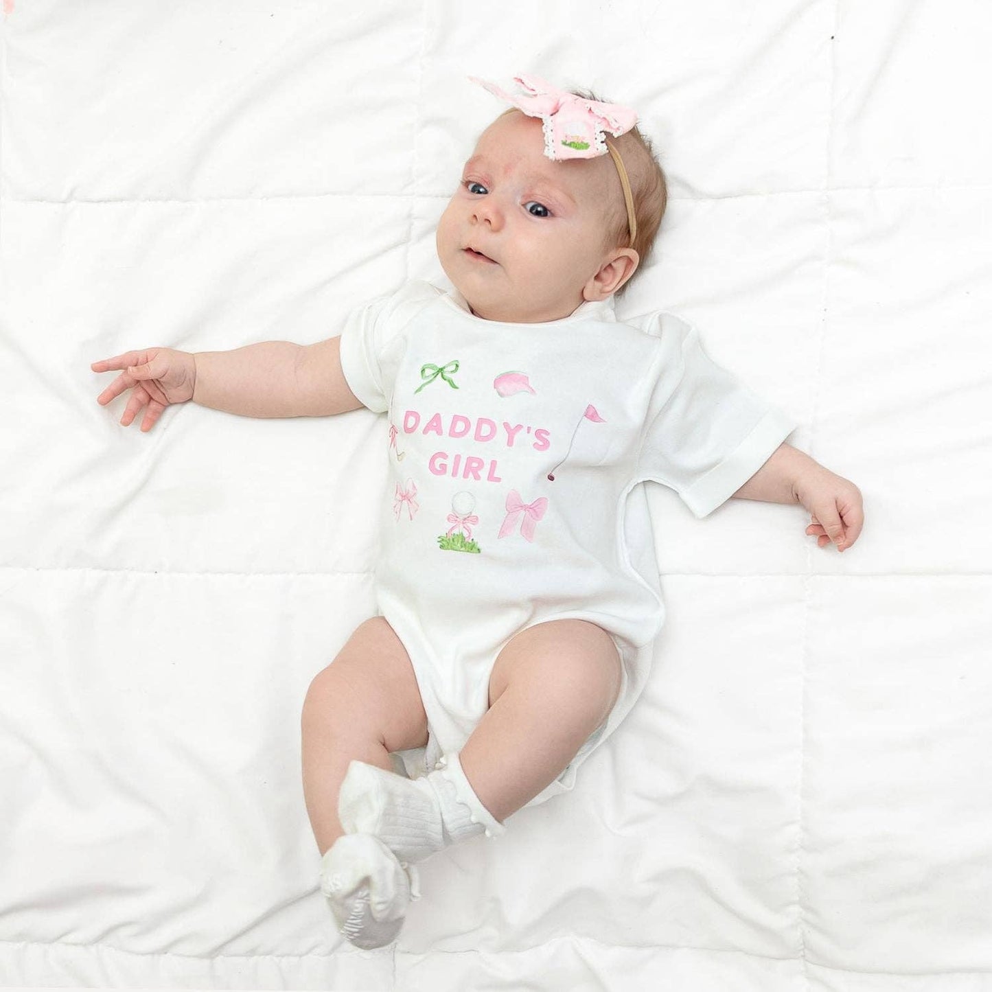 Golf Tee Embroidered Lace Bow Baby Headband - Hair Accessory