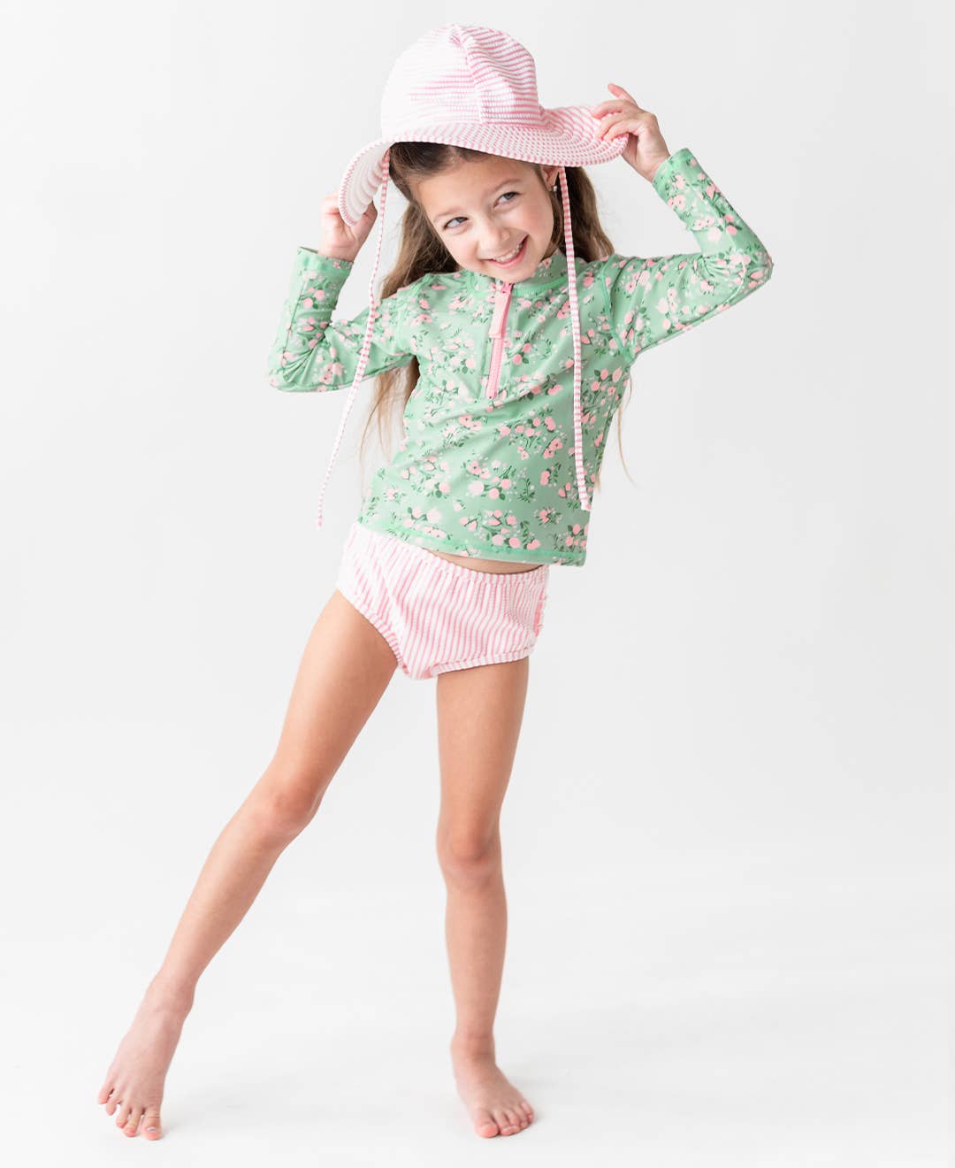 Girls Pink Seersucker Swim Hat