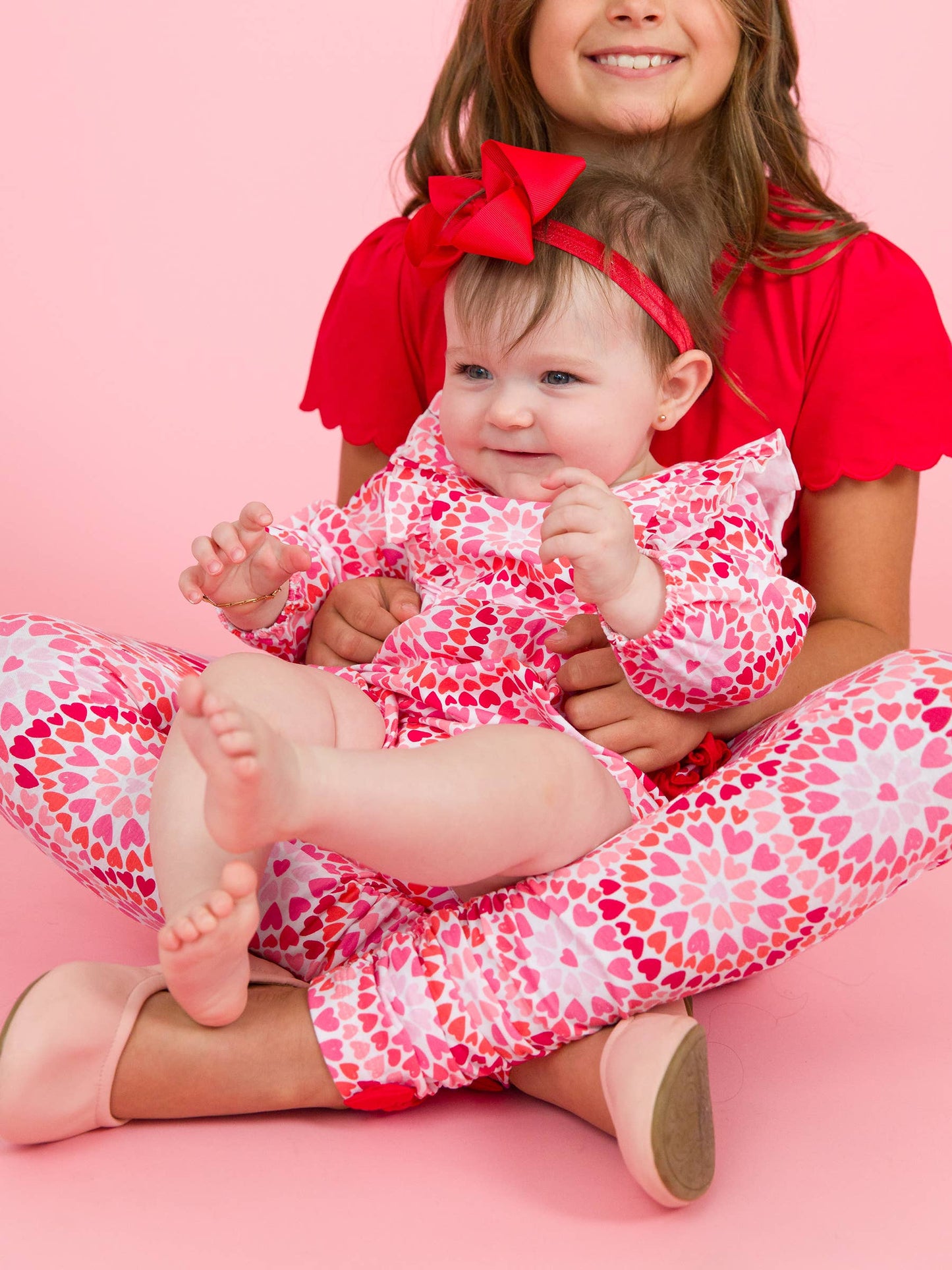 Baby Girls Pink Kaleidoscope Hearts Knit Long Sleeve Waterfall Bubble Romper