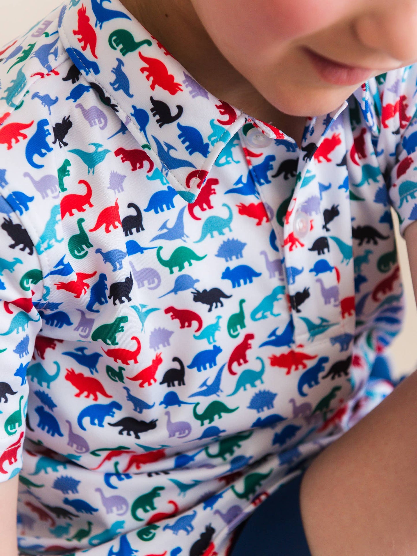 Boys Dino Roar Knit Short Sleeve Performance Polo