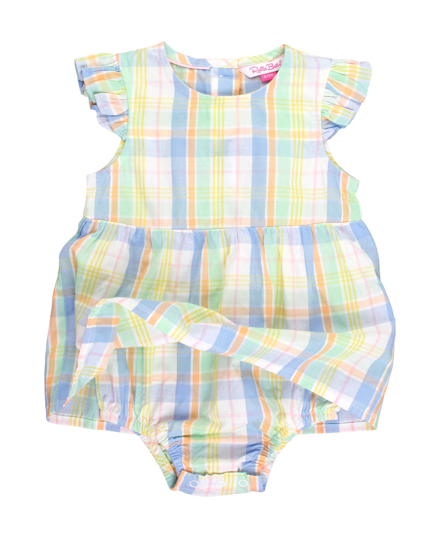 Clubhouse Rainbow Plaid Flutter Sleeve Skirted Romper