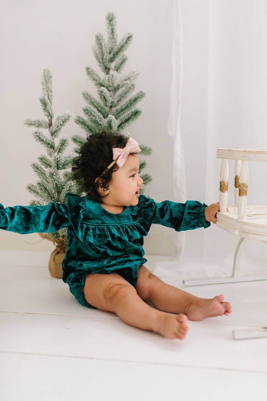 Hayley Romper in Green Crushed Velvet | Baby Clothing