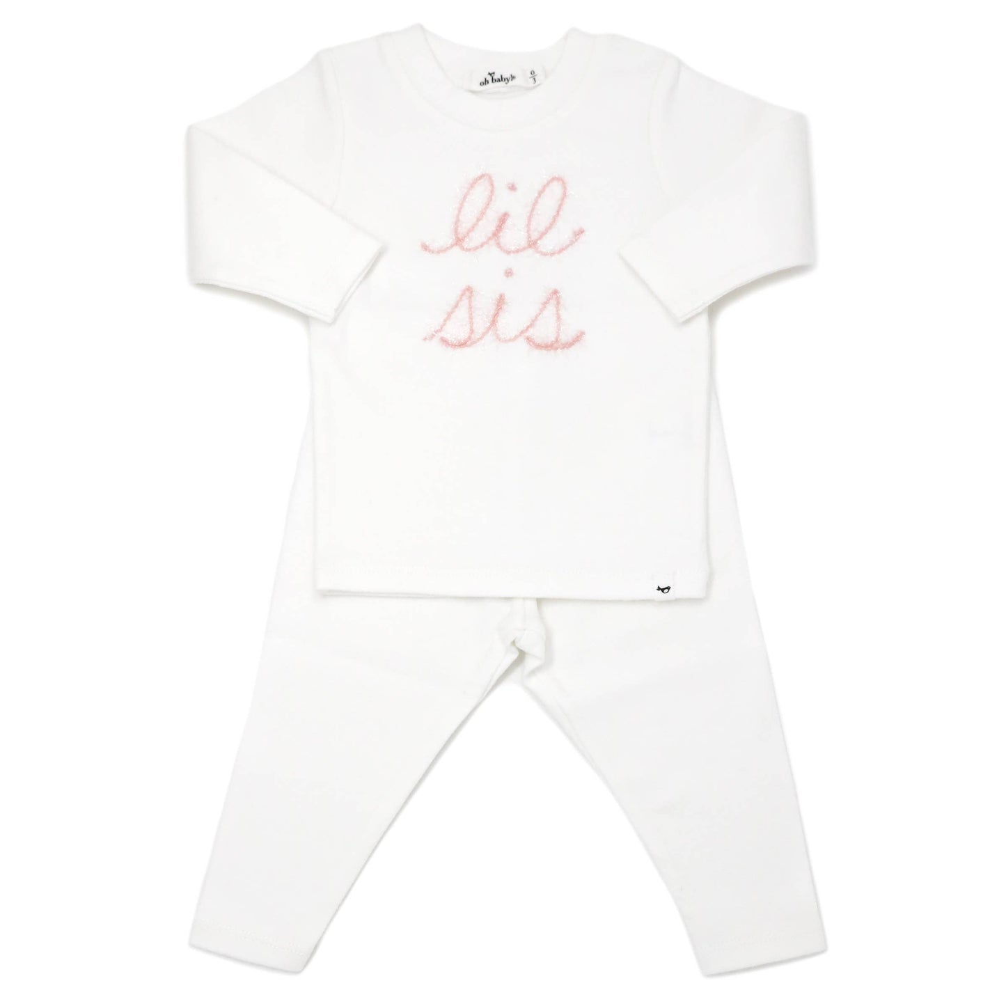 "Lil Sis" Sparkle Pink Embroidered 2PC