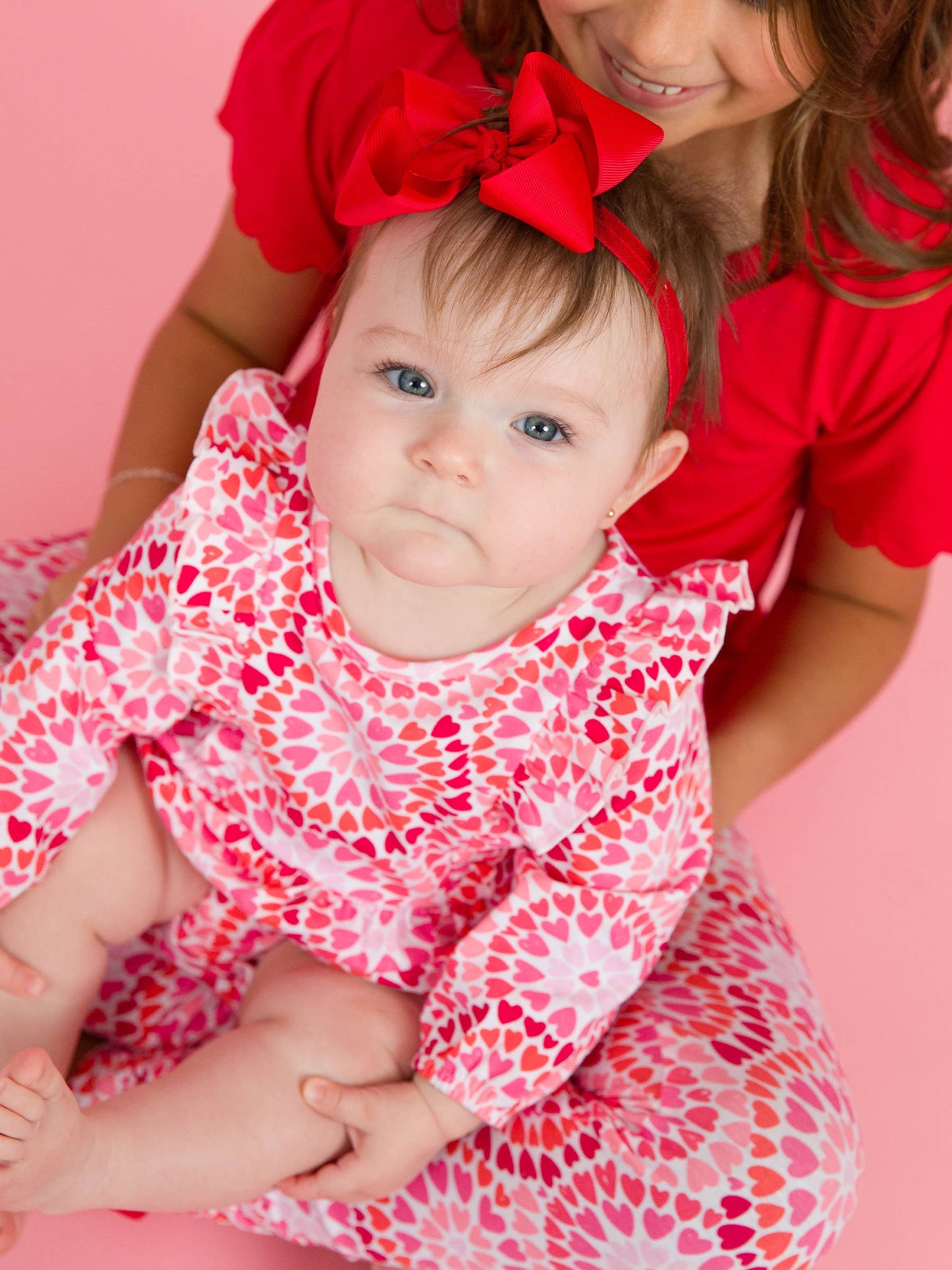 Baby Girls Pink Kaleidoscope Hearts Knit Long Sleeve Waterfall Bubble Romper