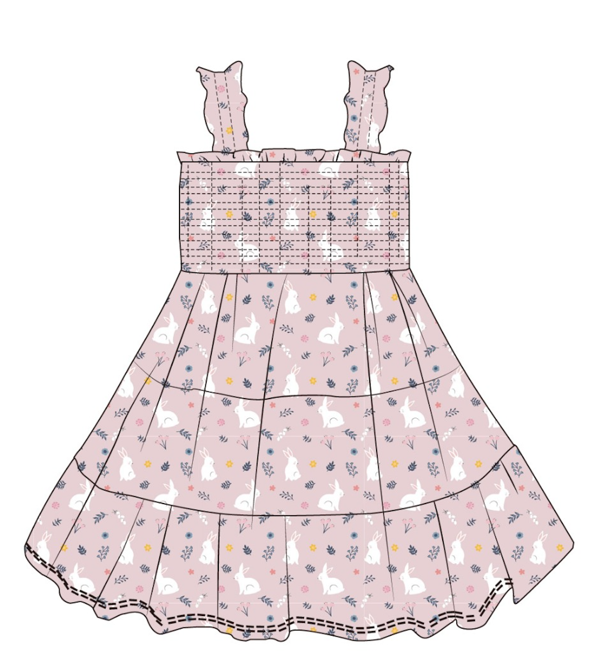 Kids Bamboo Smocked Tank Dress- Belle Bunny