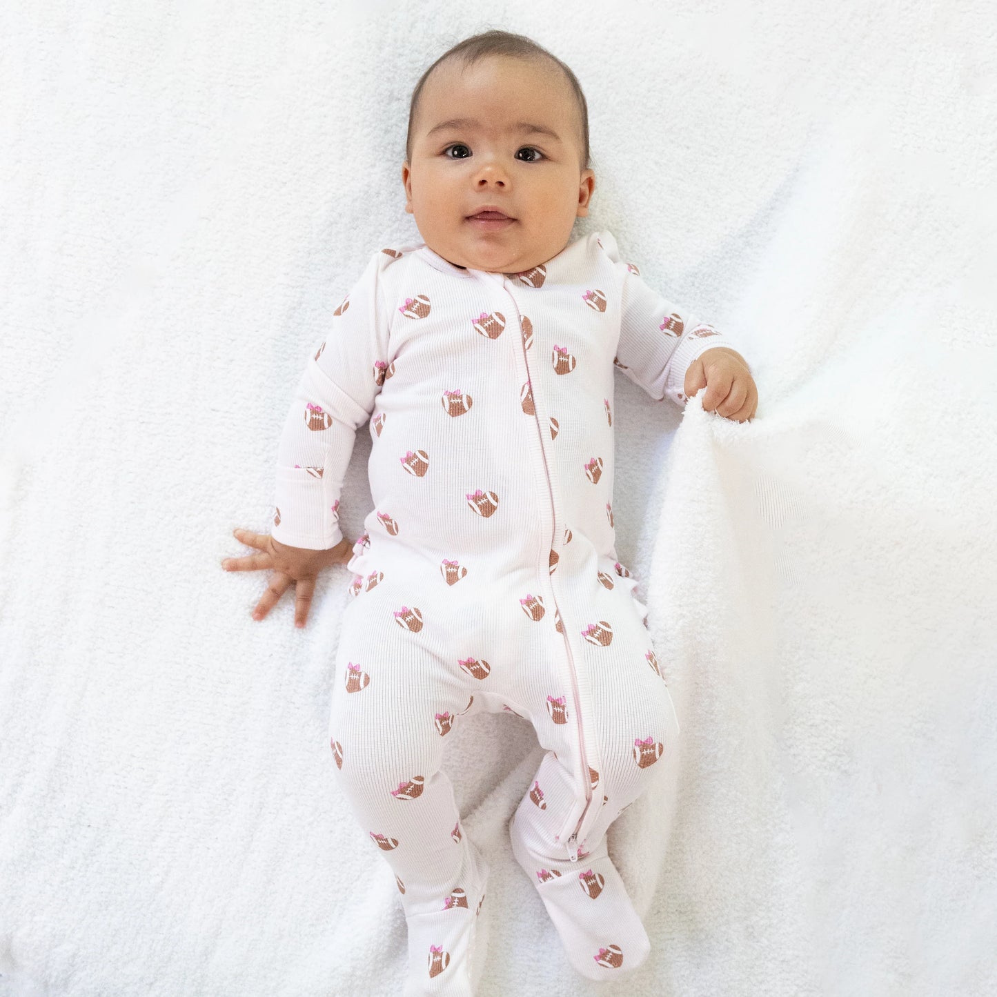 Mini Football Hearts - 2 Way Ruffle Back Zipper Footie