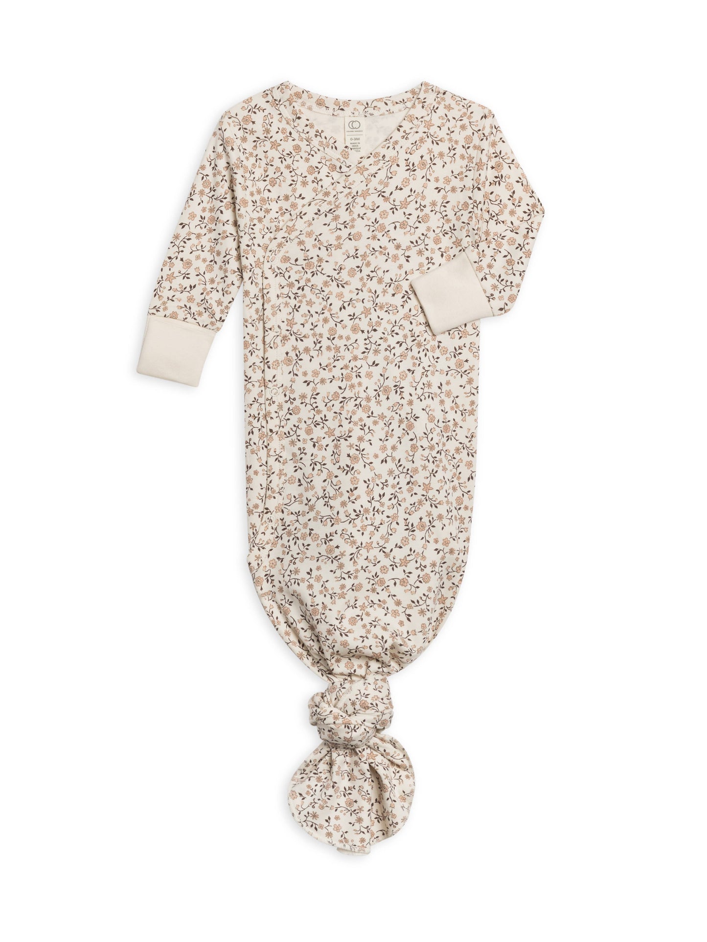 Colored Organics - Organic Indy Kimono Gown -Primrose Floral / Chestnut + Taupe