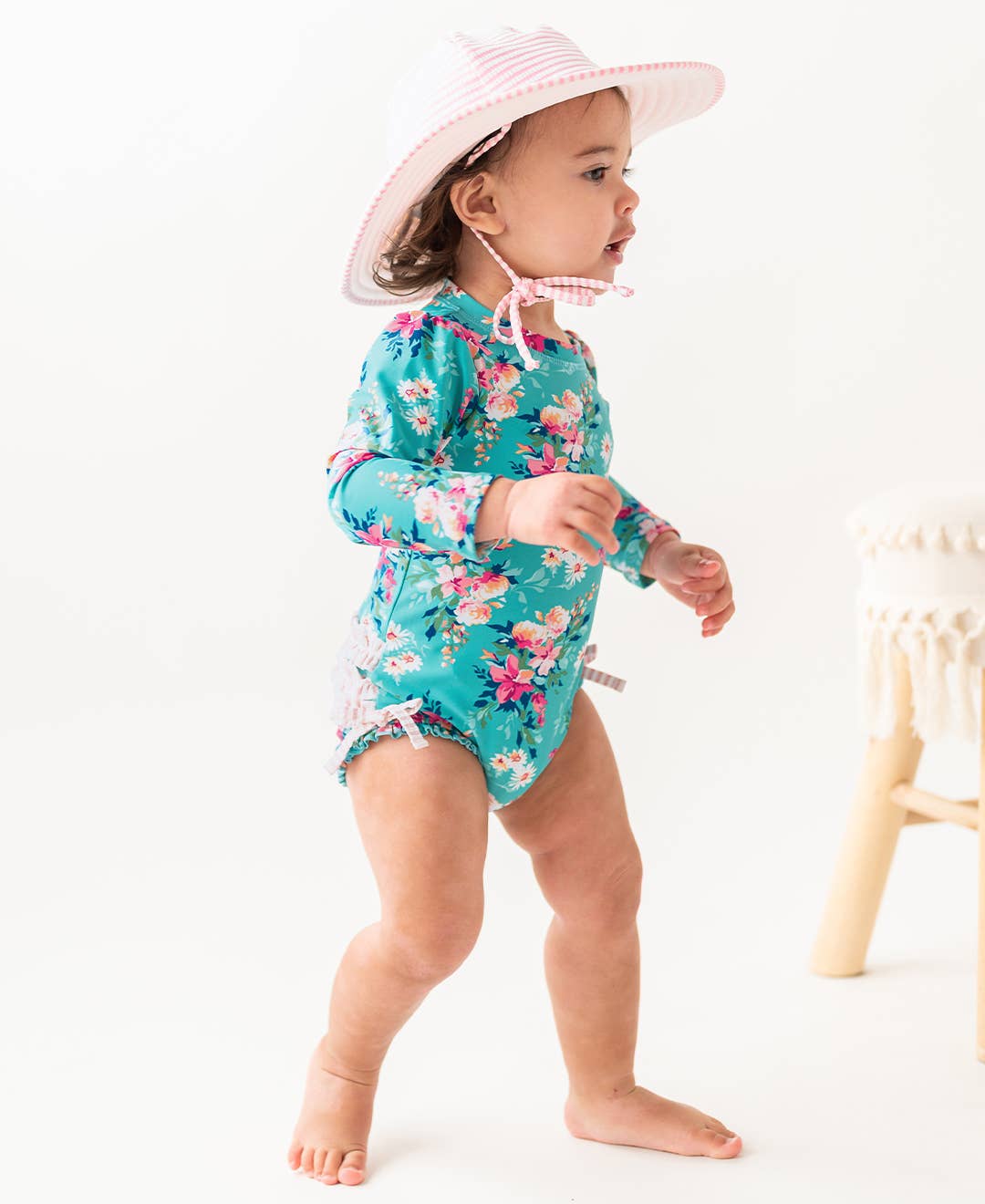 Girls Pink Seersucker Swim Hat