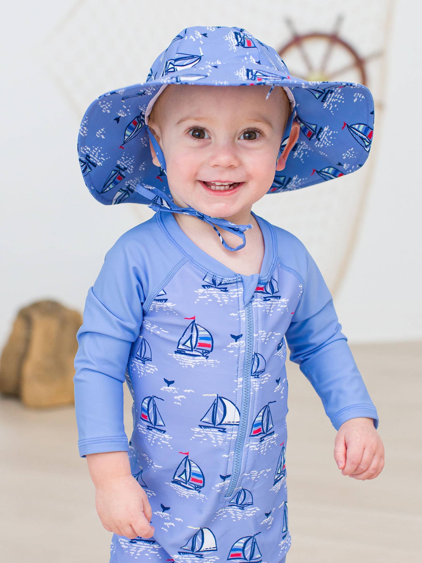 Kids Blue Seas the Day Sun Protective Hat