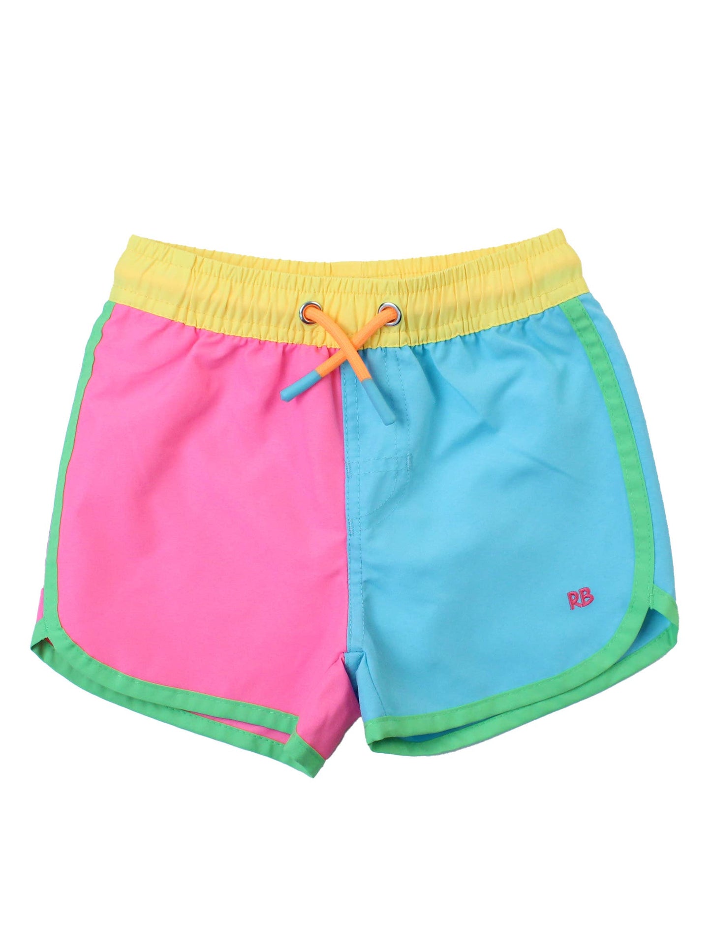 RuffleButts + RuggedButts - Boys Neon Color Block Dolphin Hem Swim Trunks