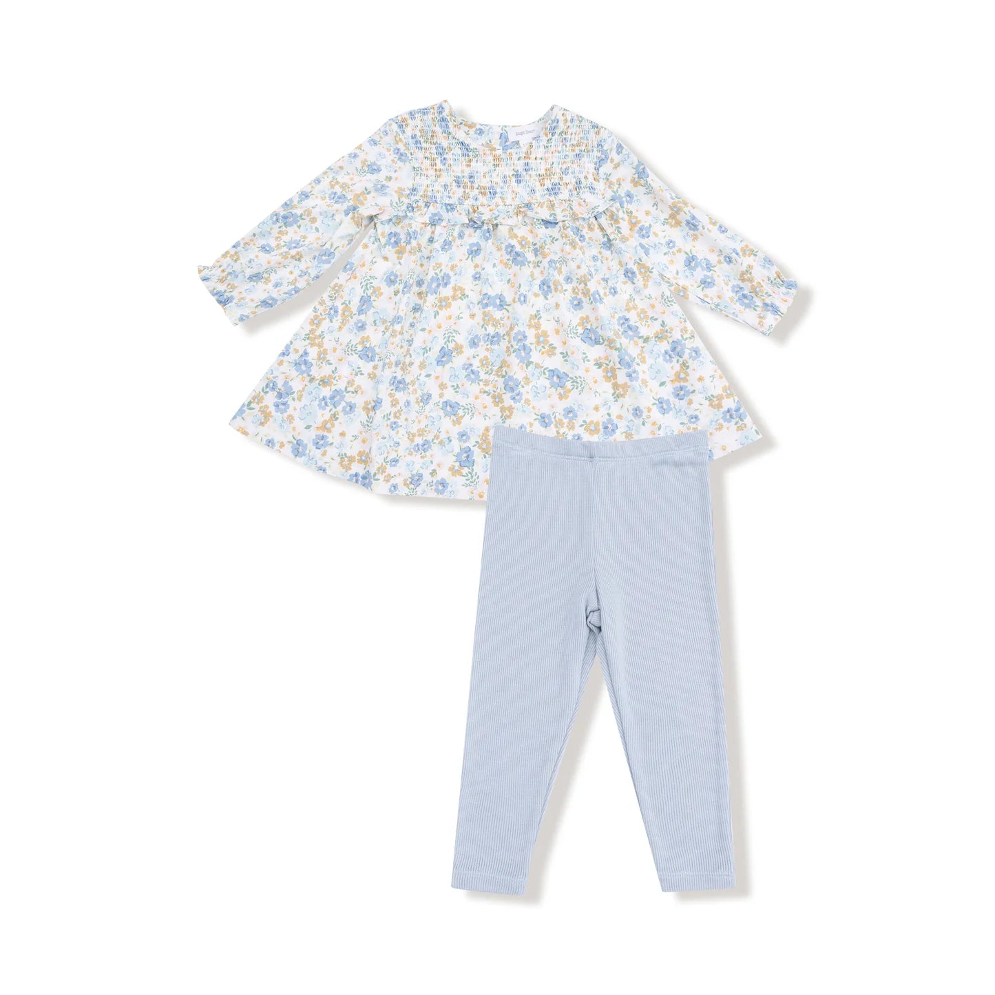 Smocked Ruffle L/s Dress + Ribbed Legging in Sweet Rose Calico