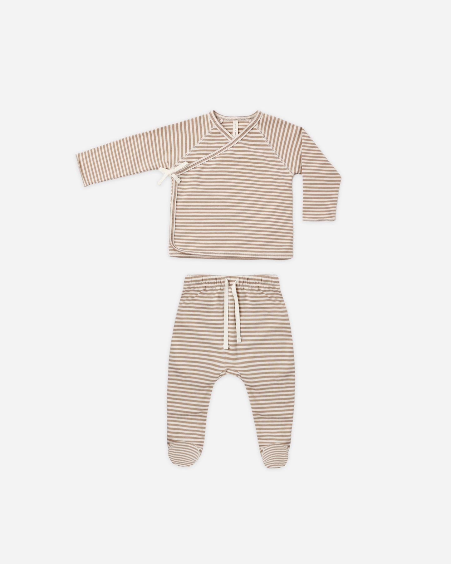 Wrap Top + Footed Pant Set Almond Stripe