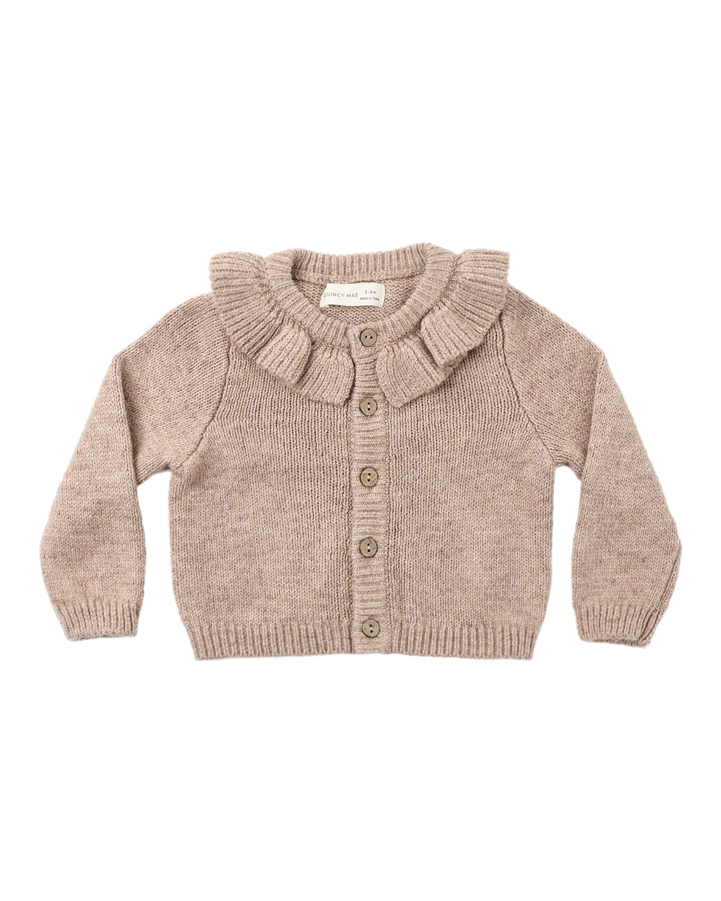 Ruffle Collar Cardigan Heathered Almond