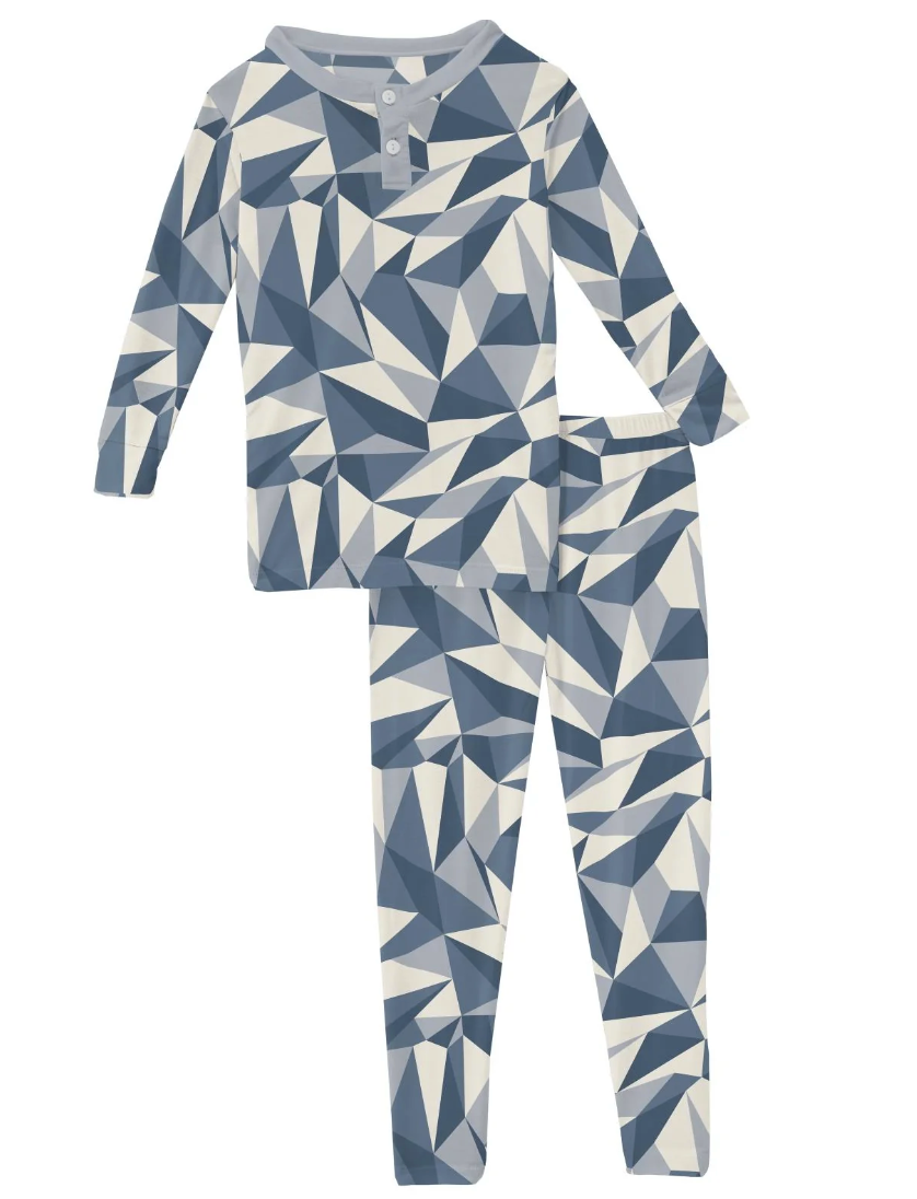 Winter Ice Print Long Sleeve Henley Pajama Set