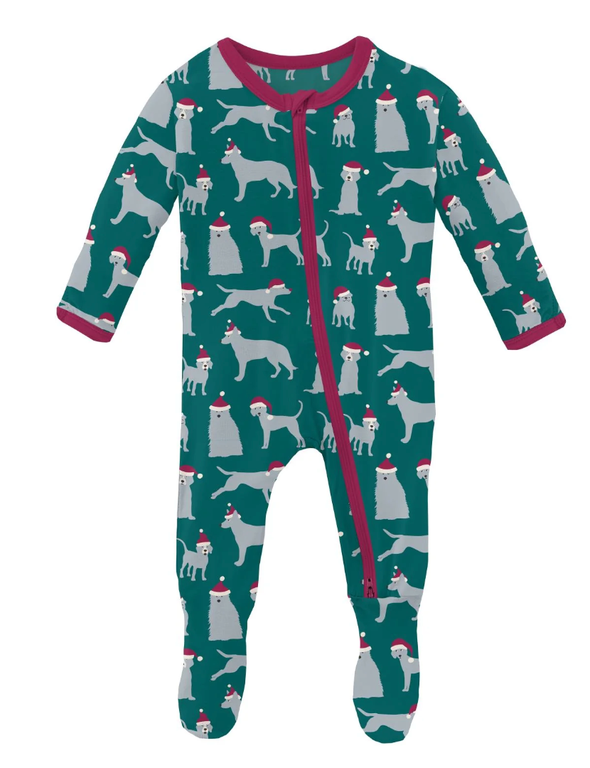 Cedar Santa Dogs Footie with 2 Way Zipper