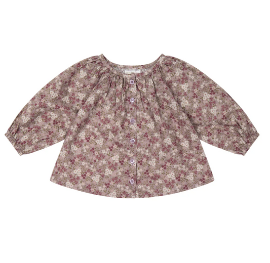 Pansy Floral Fawn Organic Cotton Heather Blouse