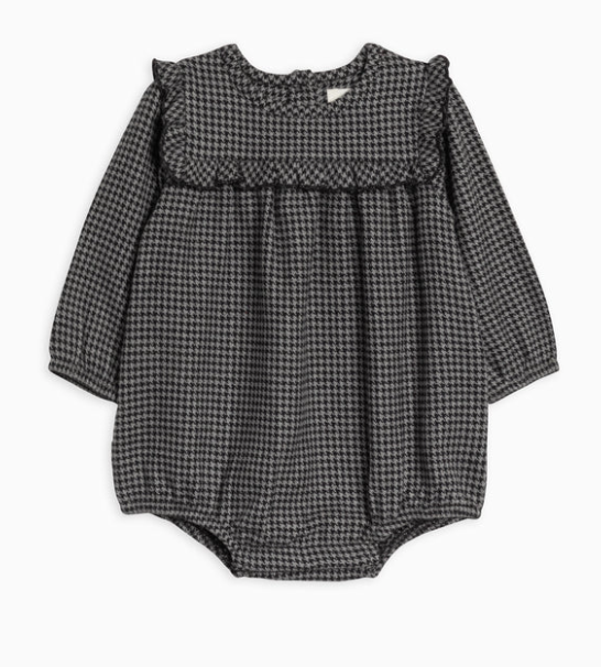 Colored Organics - Ruth Flannel Ruffle Neckline Bodysuit - Houndstooth