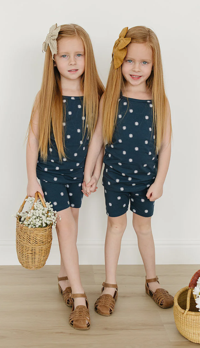 Navy Daisies Tank + Biker Short Set