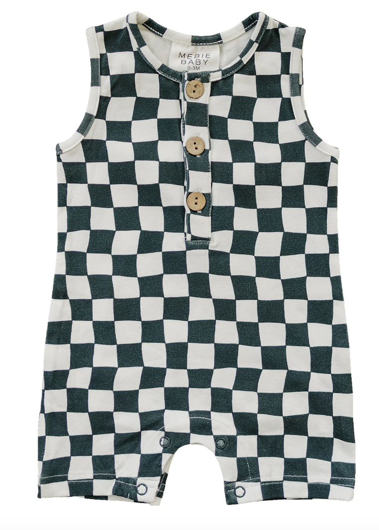 Charcoal Wavy Checkered Short Romper