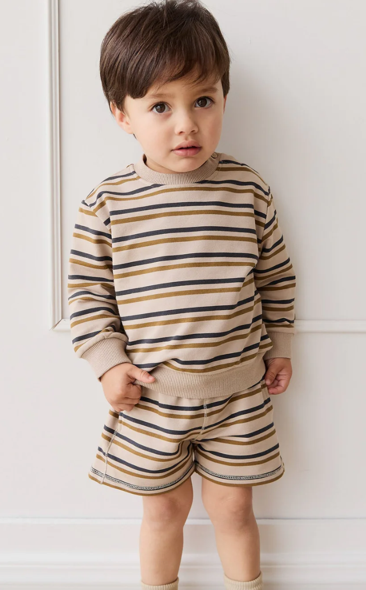Organic Cotton Jalen Oversized Jumper - Raynor Stripe Pale Khaki