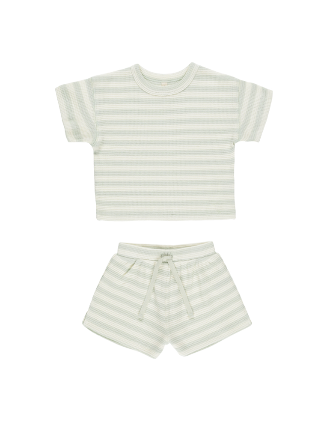 WAFFLE TEE + SHORT SET || MINT STRIPE
