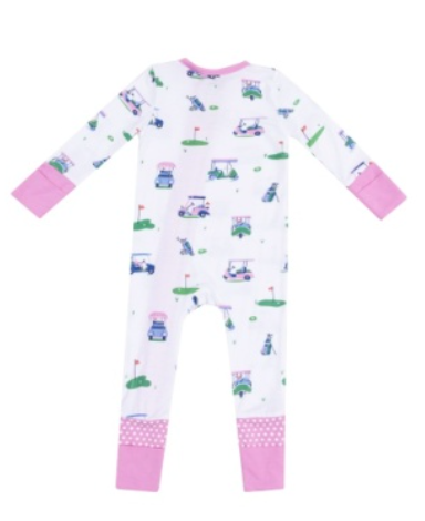 Vintage Golf Carts Pink 2 Way Zipper Romper