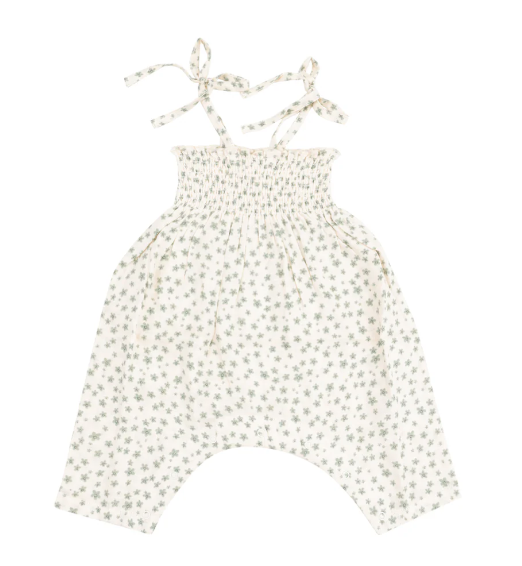 Smocked Romper -Jadeite Simple Floral