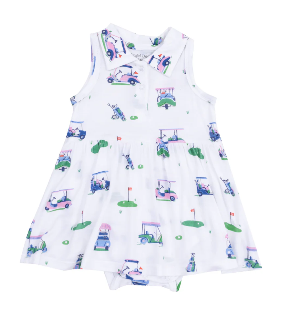 Vintage Golf Carts Pink Polo Collar Bodysuit Dress