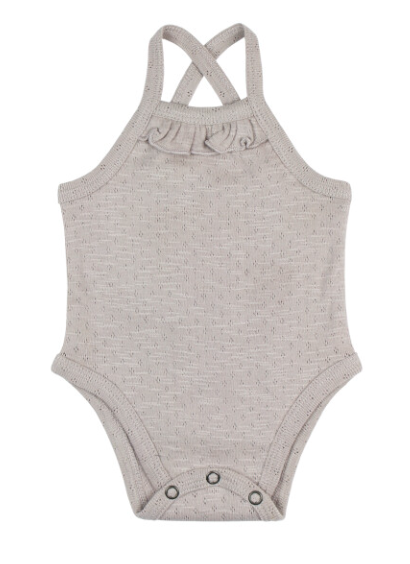 Organic Pointelle Ruffle Criss-Cross Bodysuit
