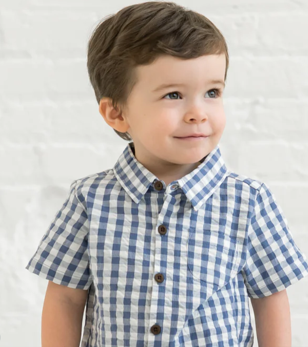Landon Seersucker Collared Button Down Shirt - Gingham