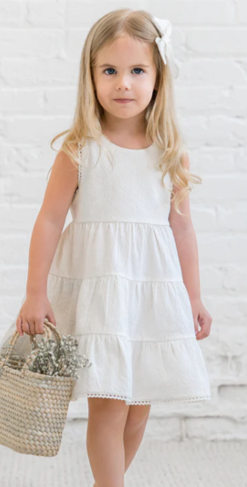 Organic Zoey Seersucker Tiered Dress - Coconut