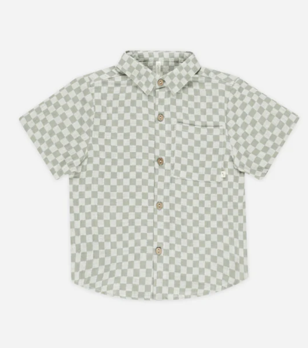 COLLARED SHORT SLEEVE SHIRT || SAGE CHECK