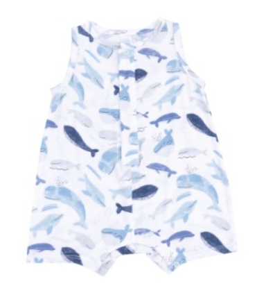 Sleeveless Shortie Romper - Blue Whales