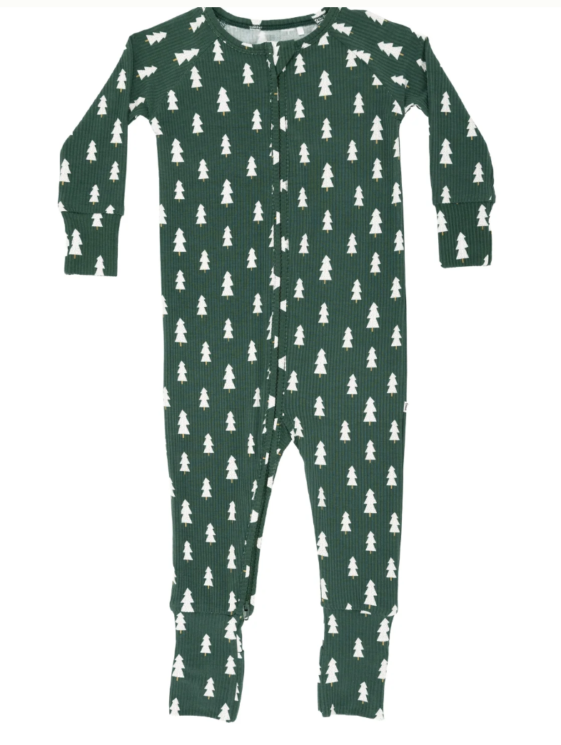 Christmas Trees Small Ribbed Zip Romper