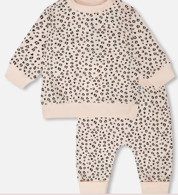 Organic Cotton Jersey Sweater And Pants Set Peach Animal Print