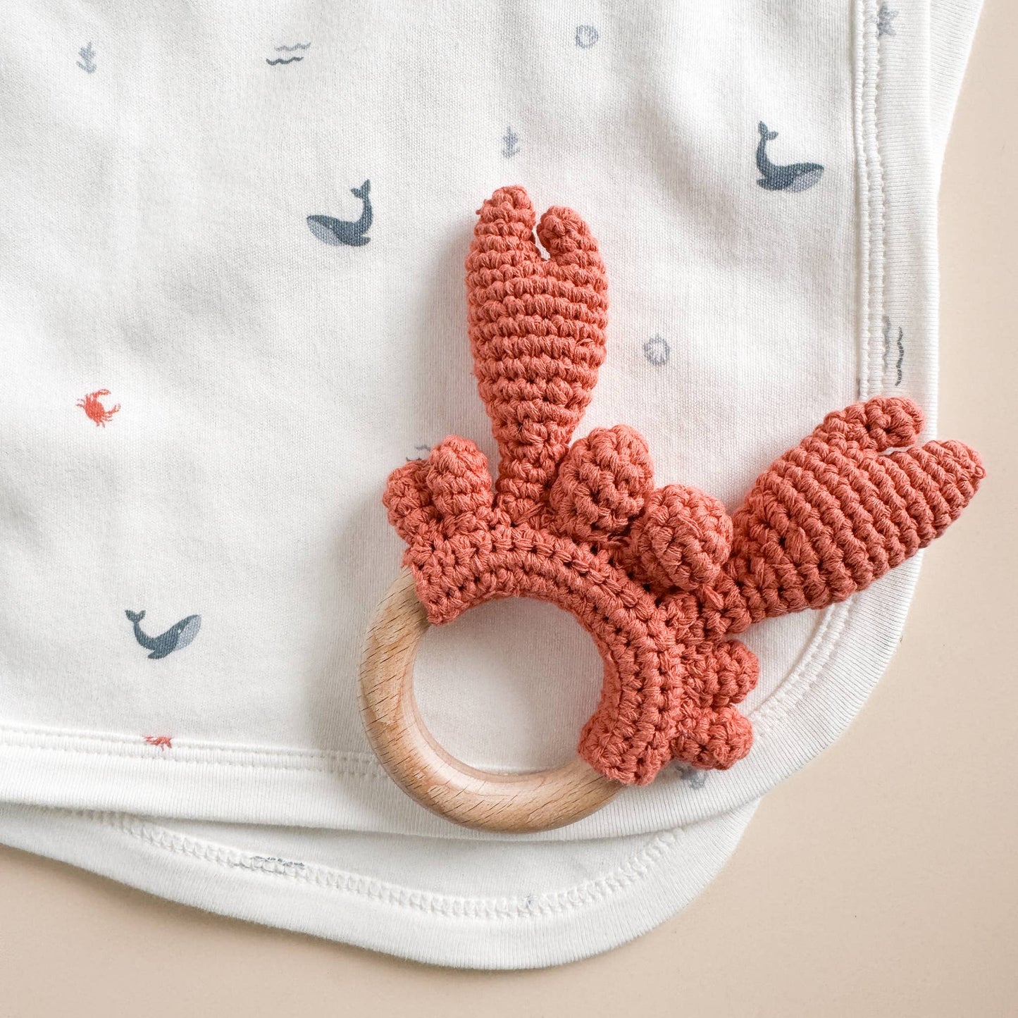 Teether Crab Crocheted Cotton Baby Gift Spring Summer Beach