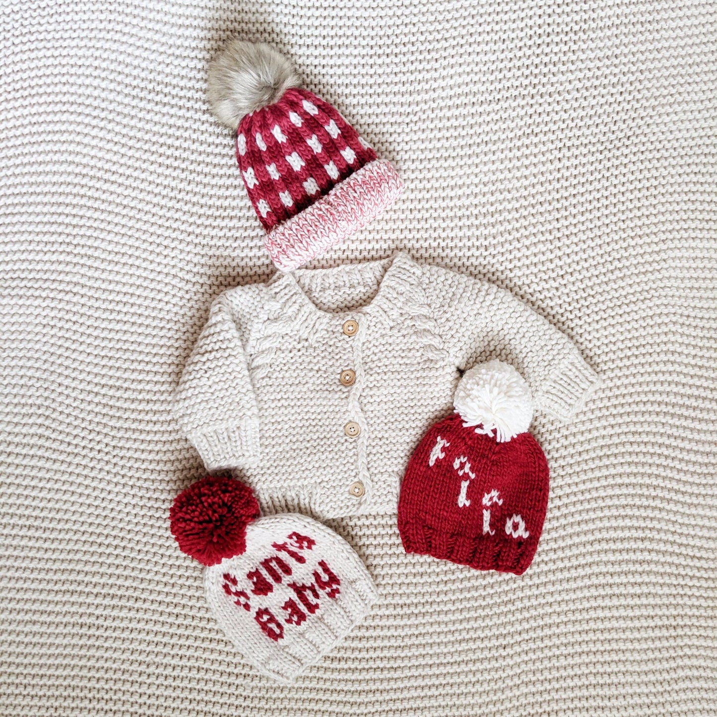 Huggalugs - Festive Buffalo Check Pom Pom Beanie Hat Baby & Kids