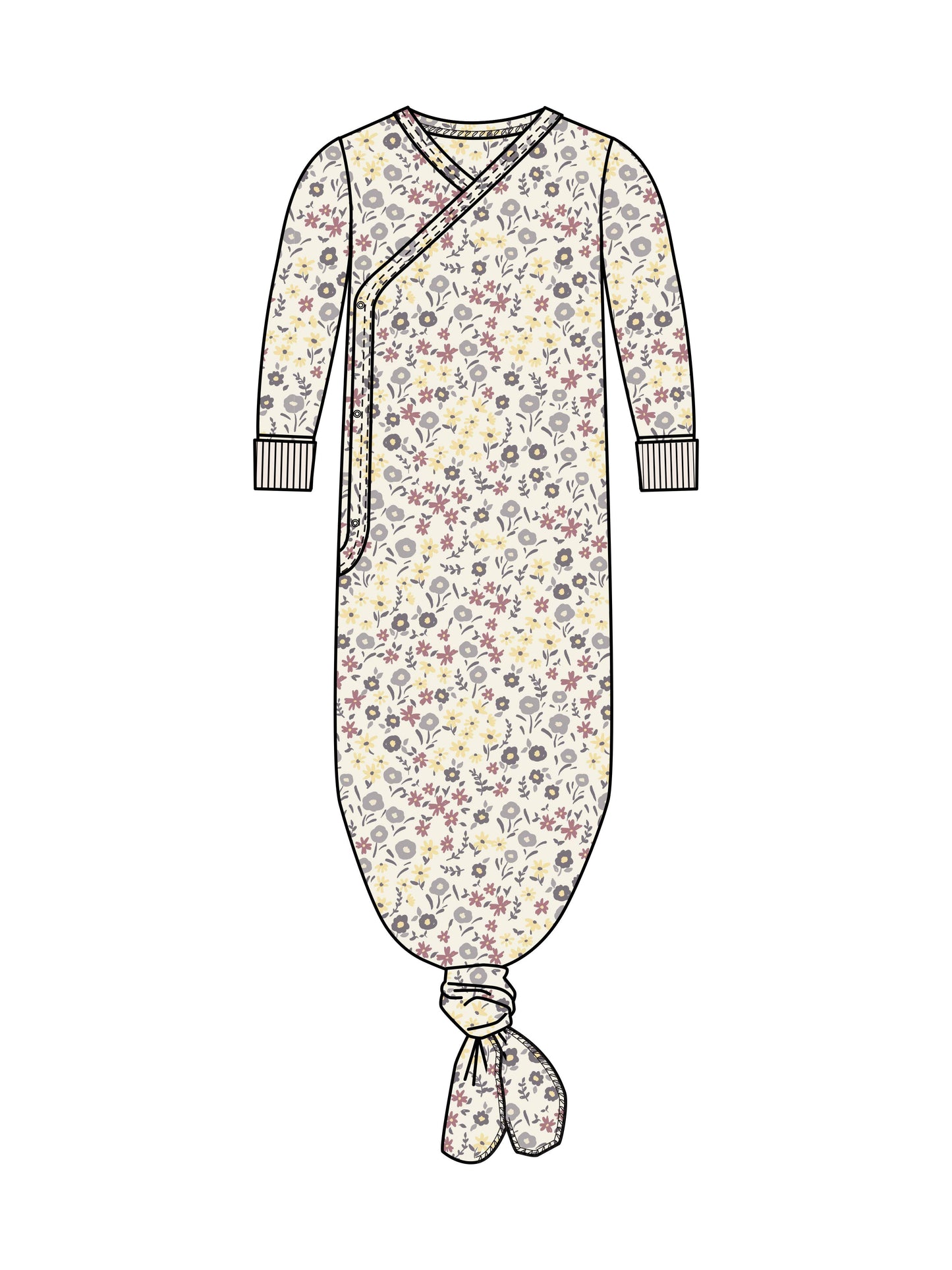 Colored Organics - Organic Newborn Indy Kimono Gown - Giada Floral / Lilla