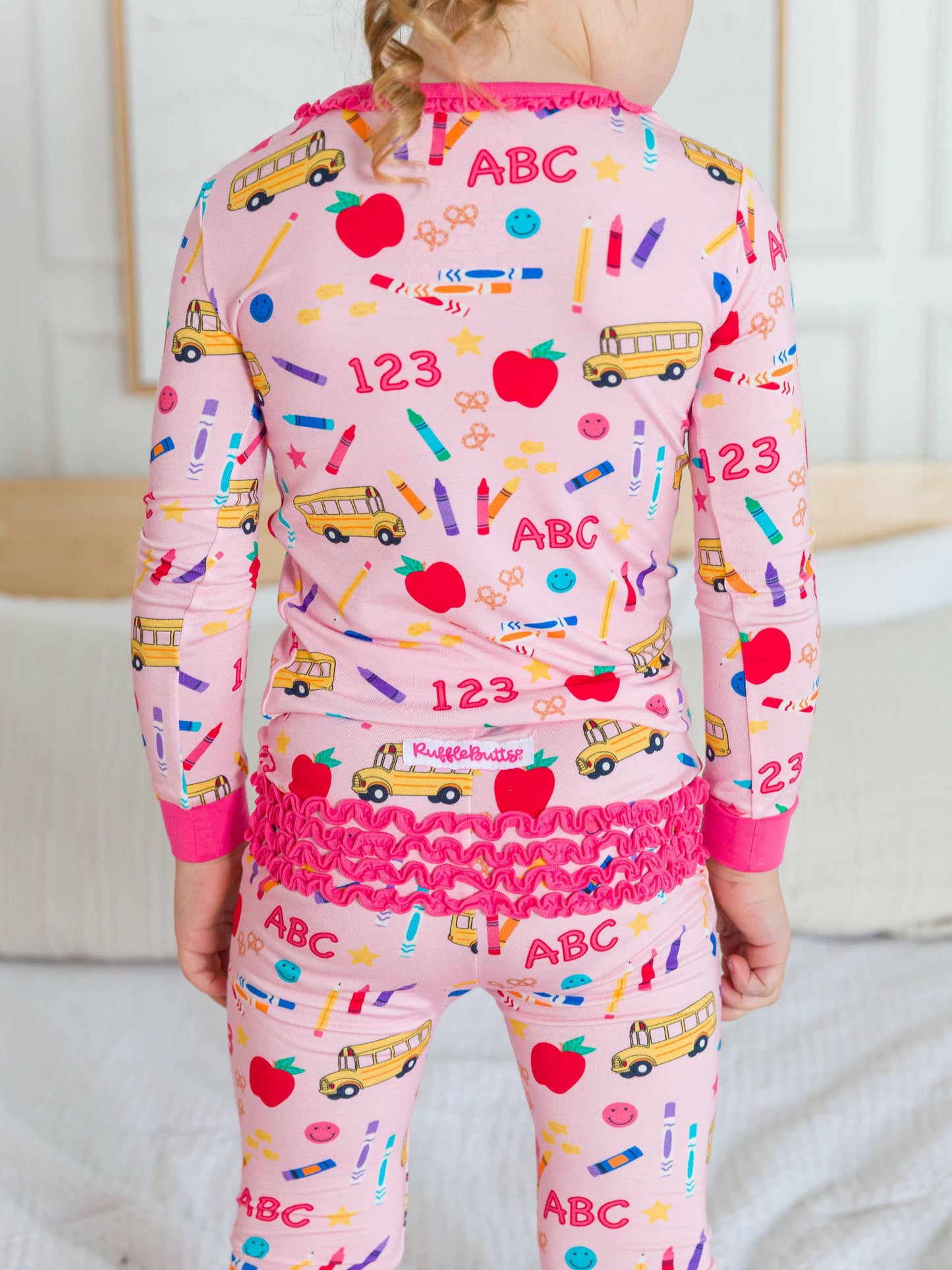 Pink School House Bamboo Viscose Ruffle Long Sleeve Pajama Set