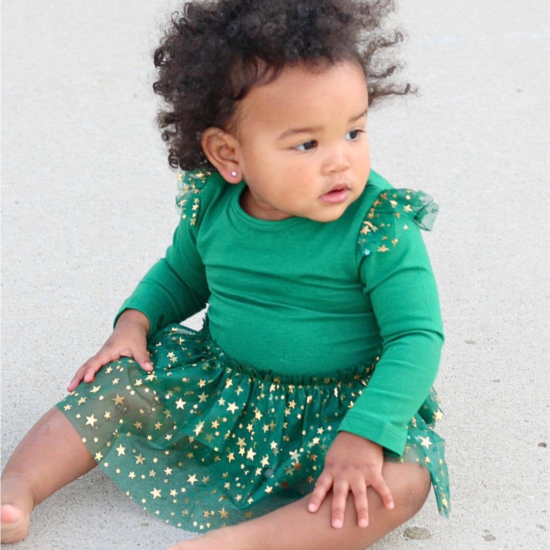 Emerald Shimmer Long Sleeve Tutu Bodysuit