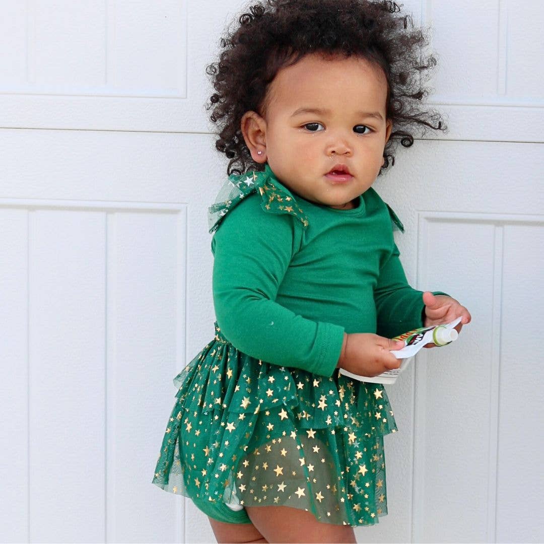 Emerald Shimmer Long Sleeve Tutu Bodysuit