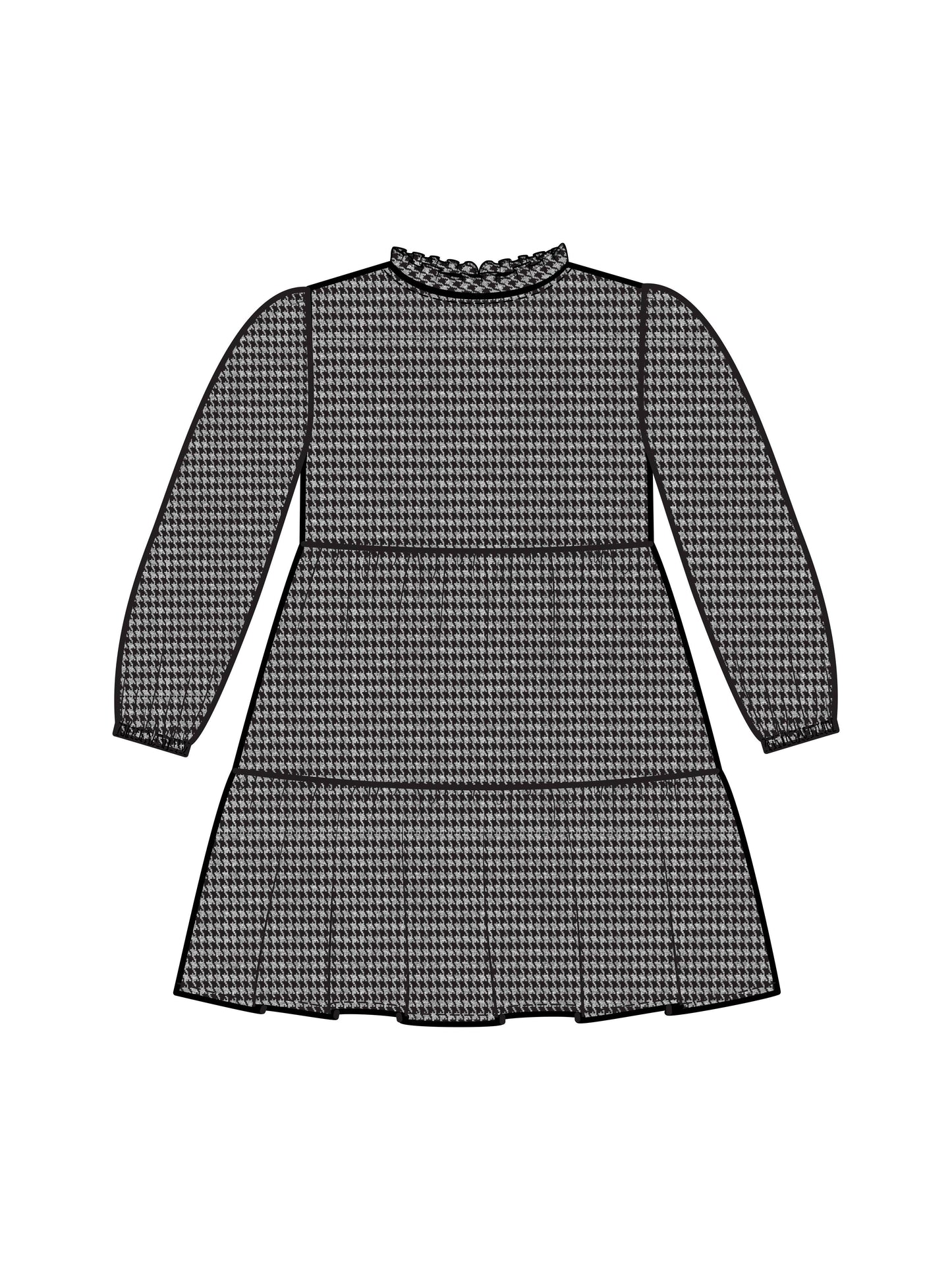 Colored Organics - Neela Flannel Ruffle Neckline Dress - Houndstooth