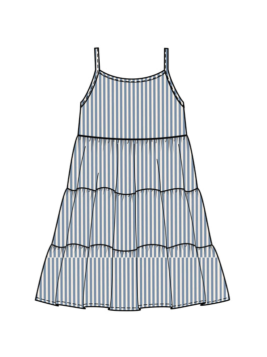 Organic Cari Seersucker Tiered Dress - Shore Stripe / Mist