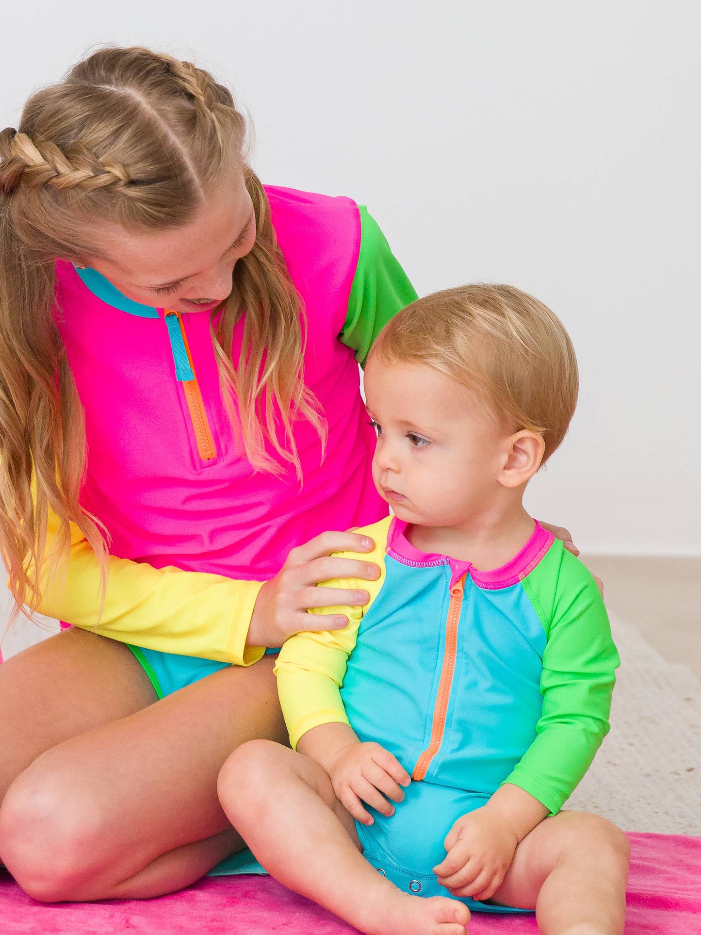 Baby Boys Neon Color Block Long Sleeve One Piece Rash Guard