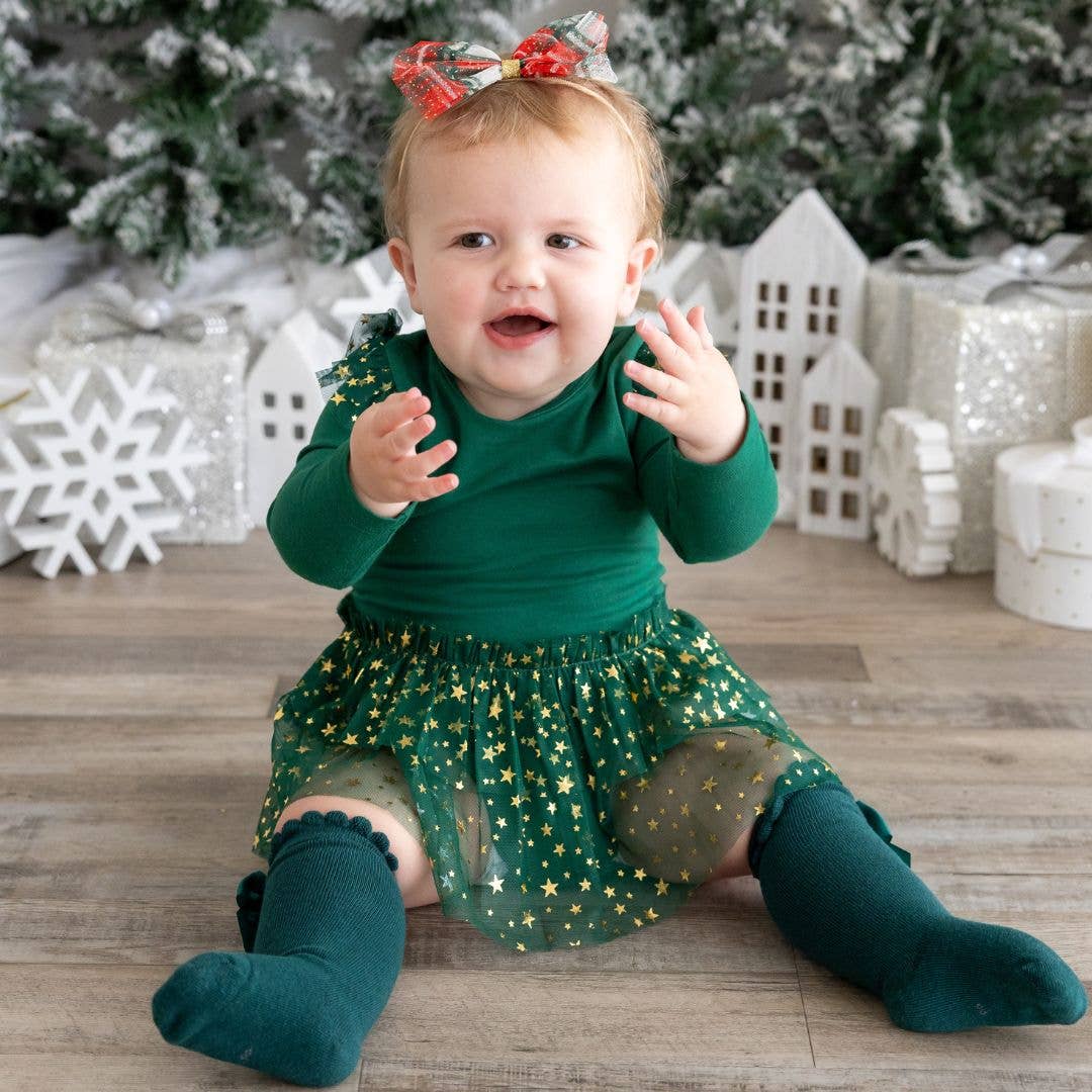 Emerald Shimmer Long Sleeve Tutu Bodysuit