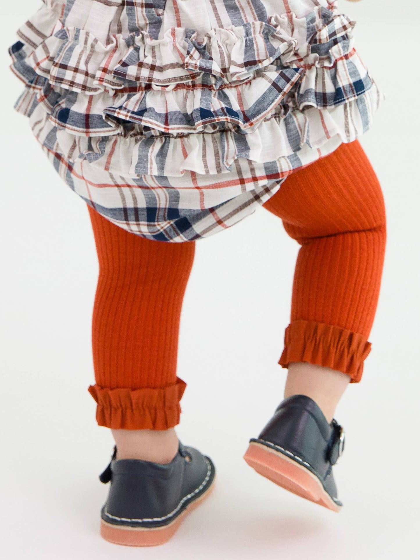 RuffleButts + RuggedButts - Girls Rust Rib Knit Footless Ruffled Tights